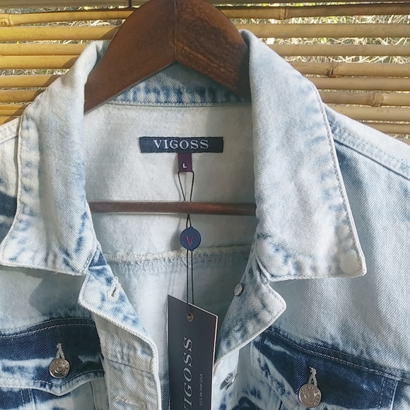 Vigoss L Y2K Blue Distressed Denim Jeans Crop Jacket - Picture 7 of 10